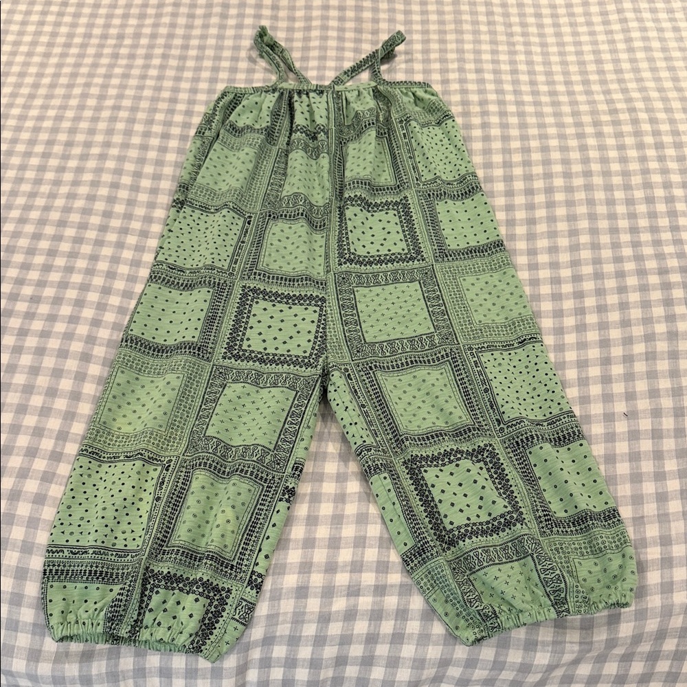 Misha And Puff Green Patterned Cotton One-Piece